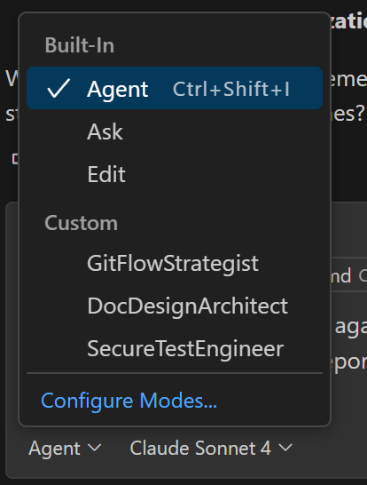 Custom Chat Modes as shown in the Copilot UI